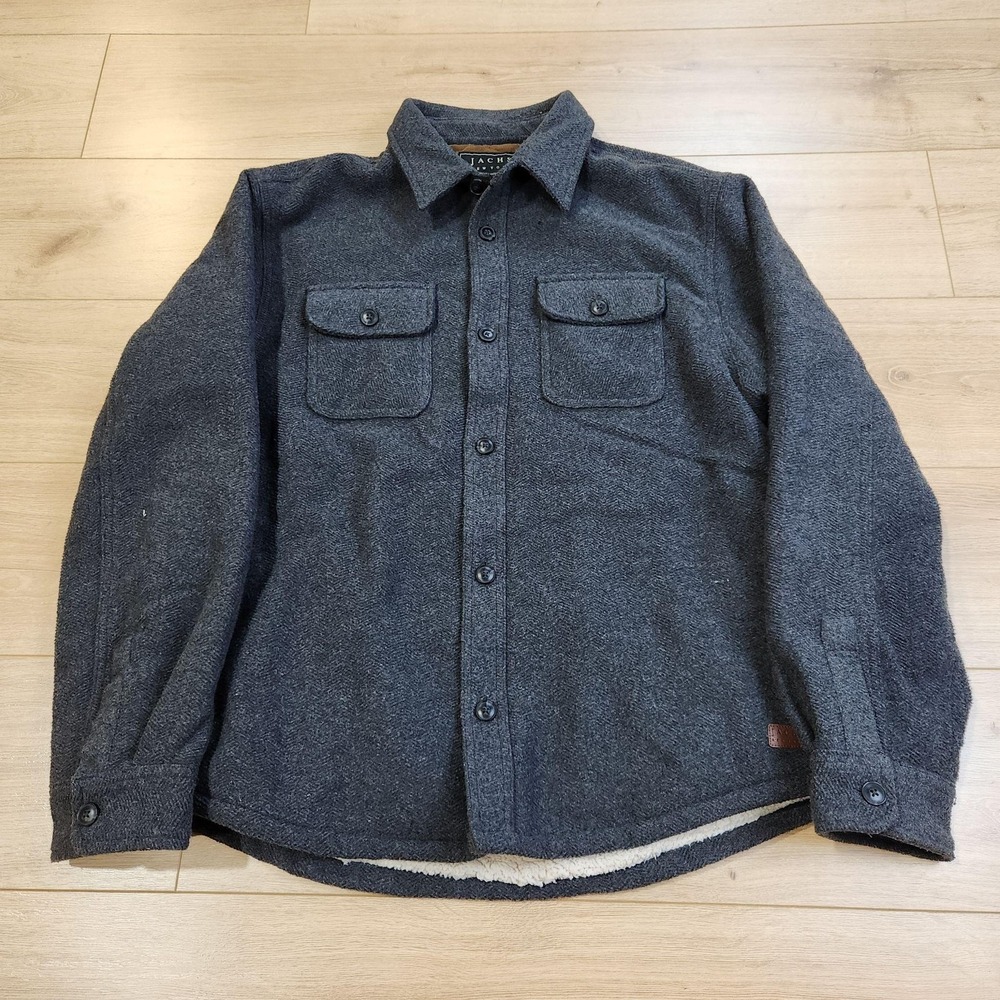 JACHS New York Jacket Mens XL Gray‎ Herringbone Faux Fur Lined Tweed Shacket